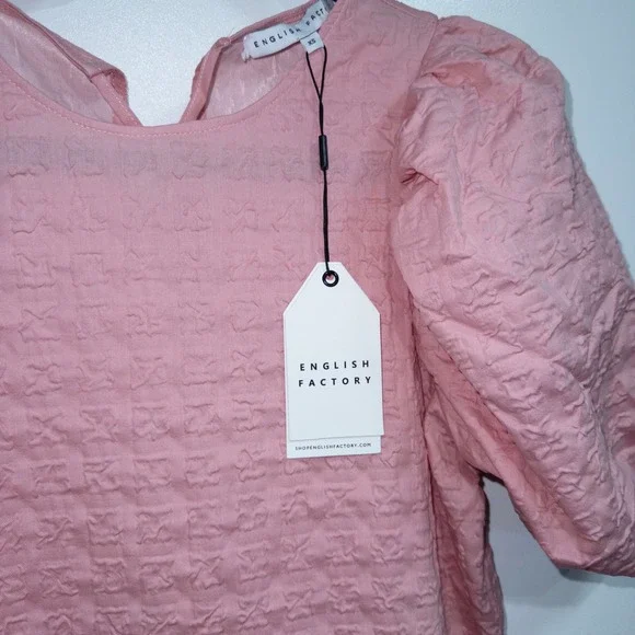 English Factory Pink Penelope Puff Sleeve Drop‎ Waist Mini Dress Size XS NWT - Picture 5 of 11
